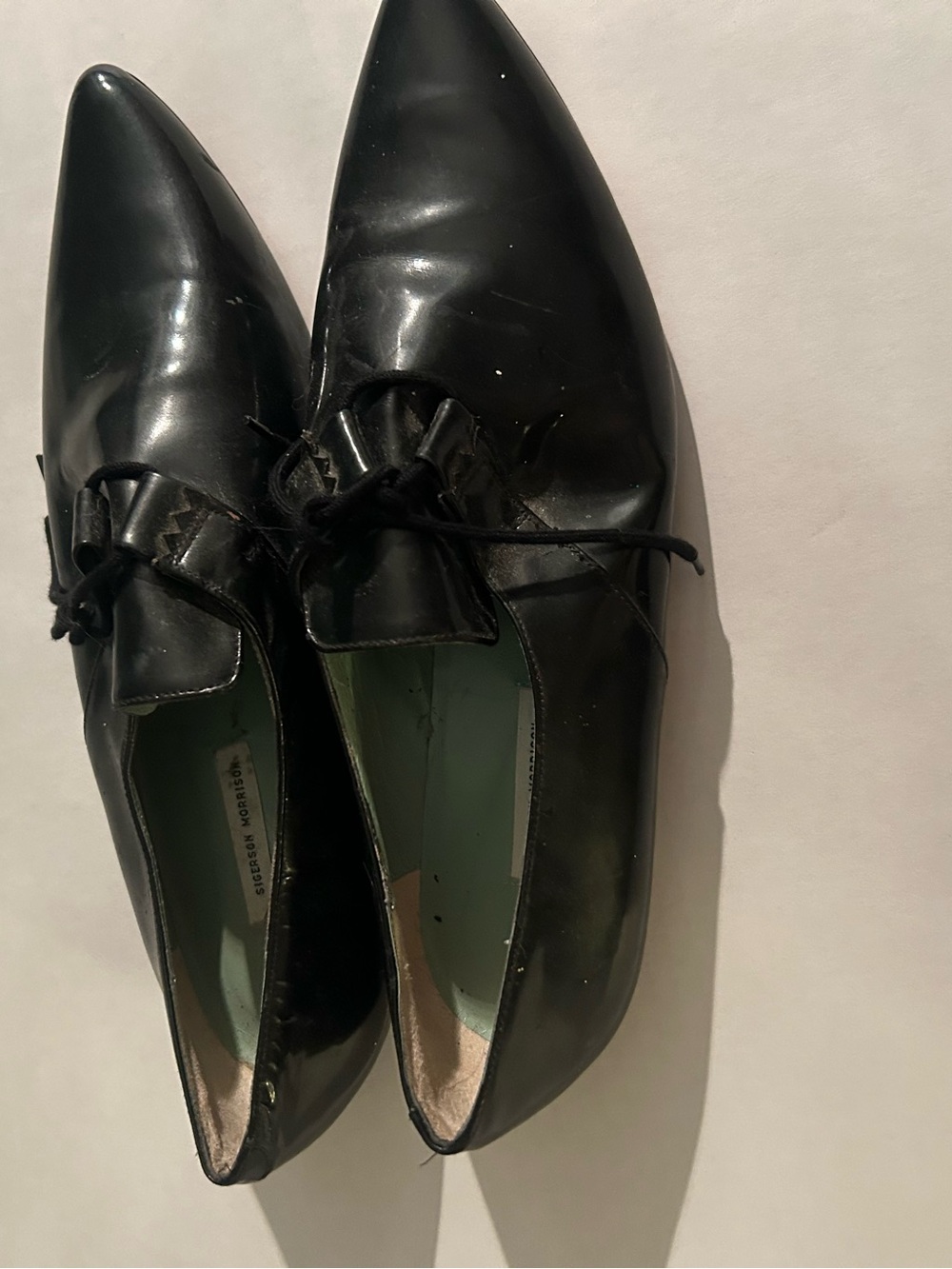 Sigerson Morrison Black Pointed Lace-Up Flats